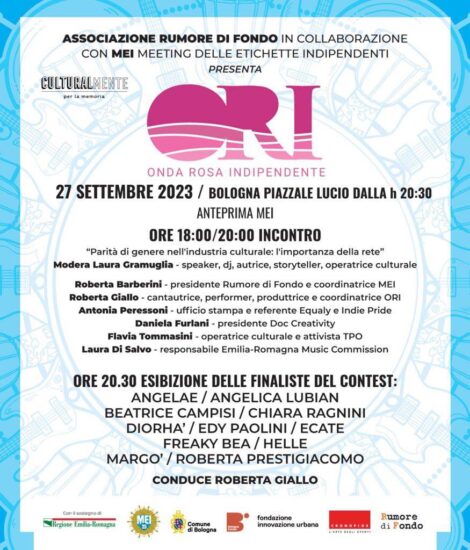 Bologna, domani sera la finale del Premio Musicale Ori – Onda Rosa Indipendente, ideato dal MEI e da Rumore di Fondo A.P.S. Ingresso libero